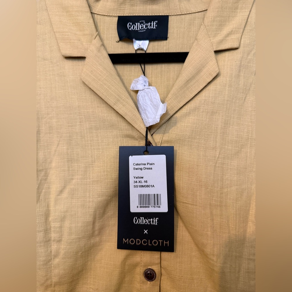 Collectif Cherish Era x Modcloth Vintage Style Yellow Midi Shirt Dress - Picture 4 of 4